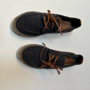 Worn one time.  Tory Burch espadrilles nave Cotten material.  Very comfortable